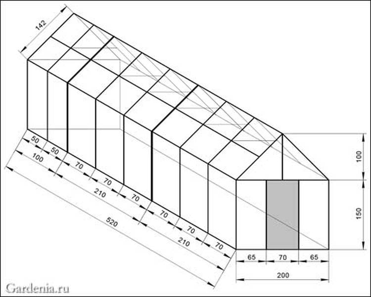 Чертеж теплицы из профильной трубы с размерами