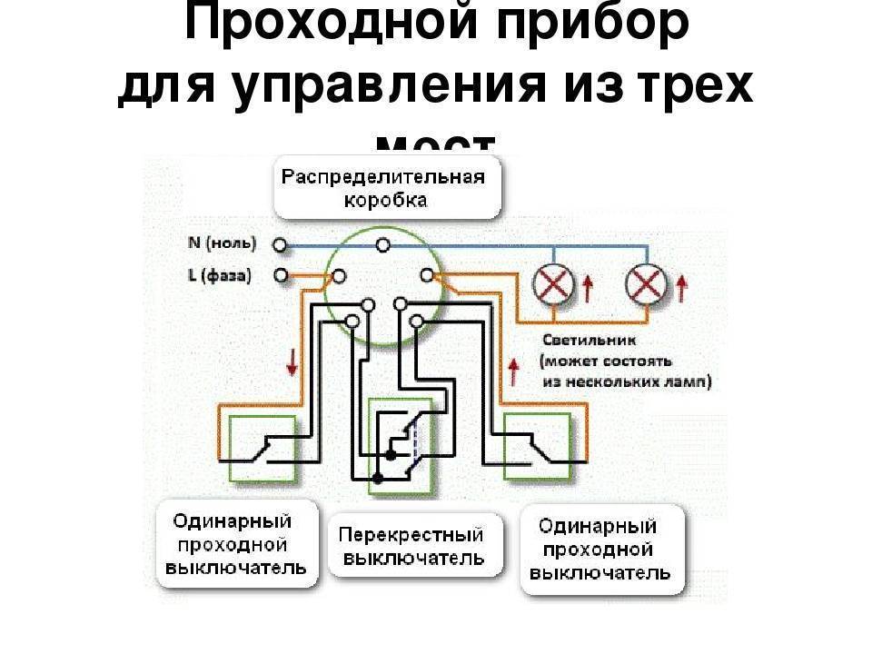 Схемы подключения проходных выключателей одноклавишных