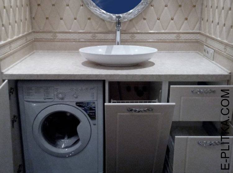 Угловая столешница в ванную под раковину и стиральную машину фото