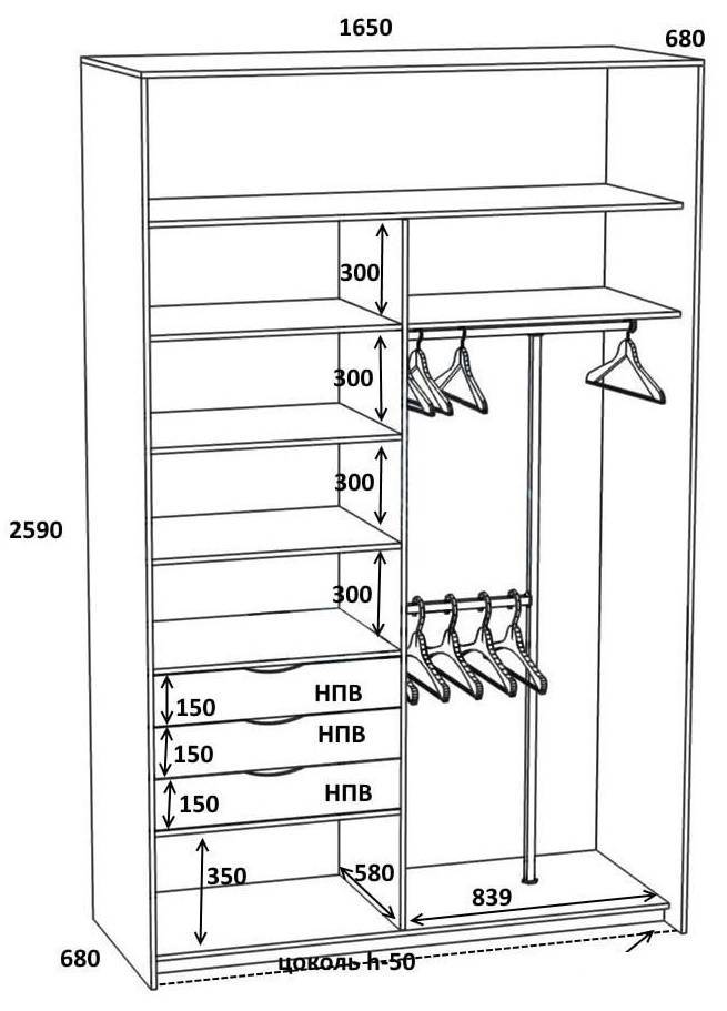 Схемы и чертежи шкафов-купе с описанием пошагово