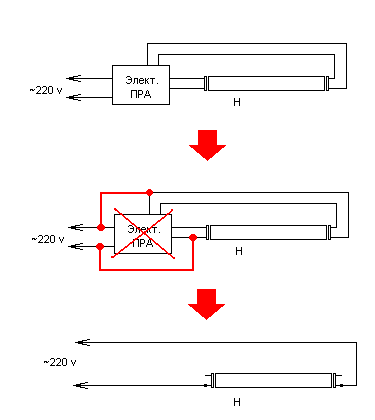 Led t8 схема подключения