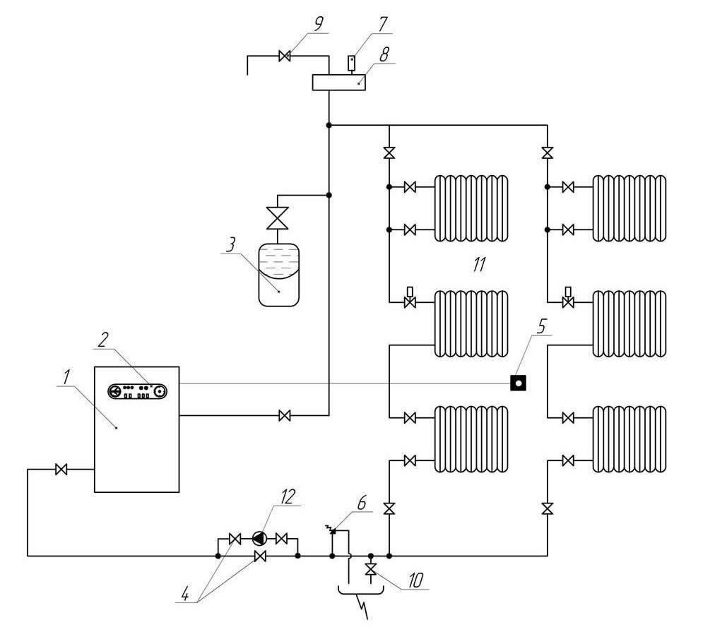 Схема системы отопления с электрокотлом