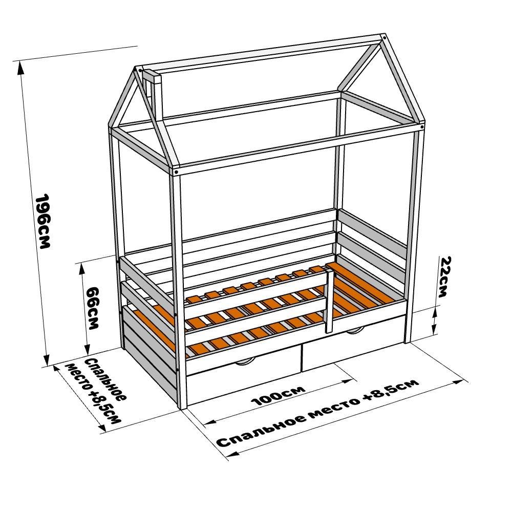 Чертеж кроватка домик с размерами