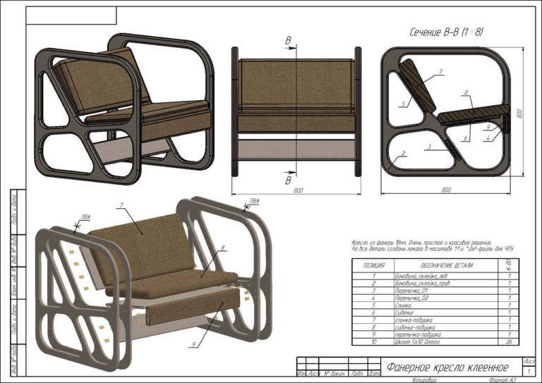 Кресло из фанеры на чпу чертежи