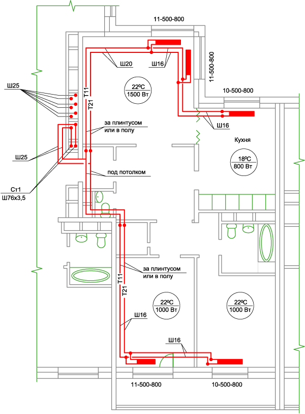 Отопление в квартире схема