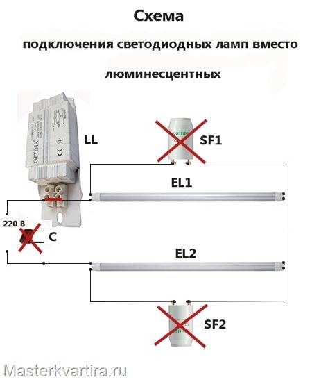 Подключение светодиодной лампы вместо люминесцентной – легко и надежно