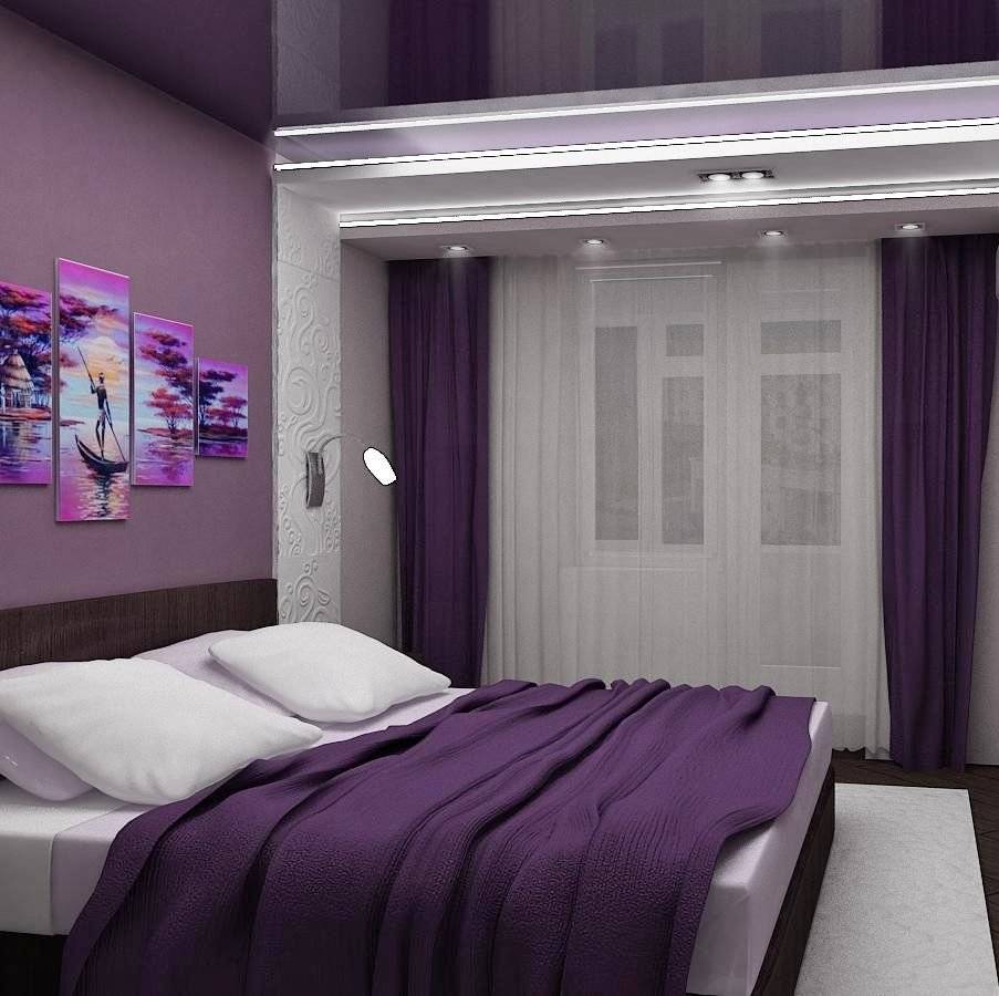 Спальня в фиолетовых тонах: особенности оформления, выбор обоев, мебели