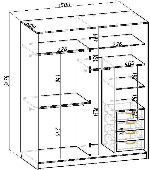 Наполнение для встроенных шкафов и гардеробных: чертежи с размерами