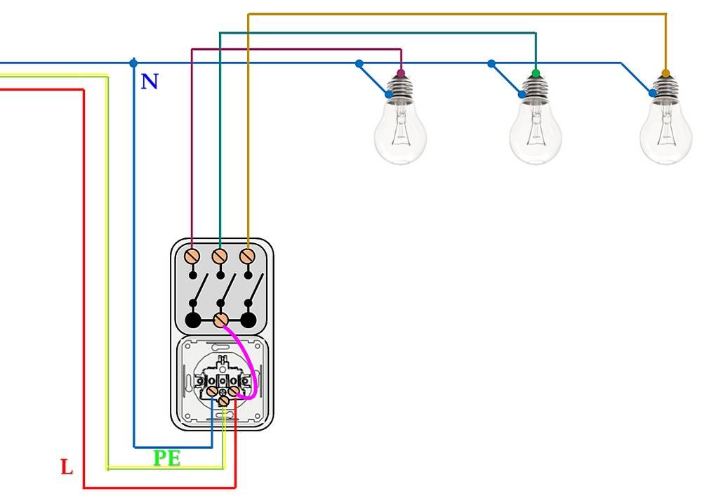 Как подключить трехклавишный выключатель - 5 ошибок, схемы и блок с розеткой.