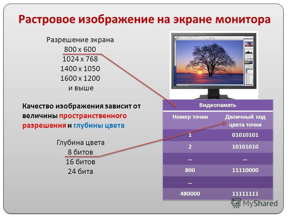 Определить количество пикселей изображения на экране монитора с 800 600