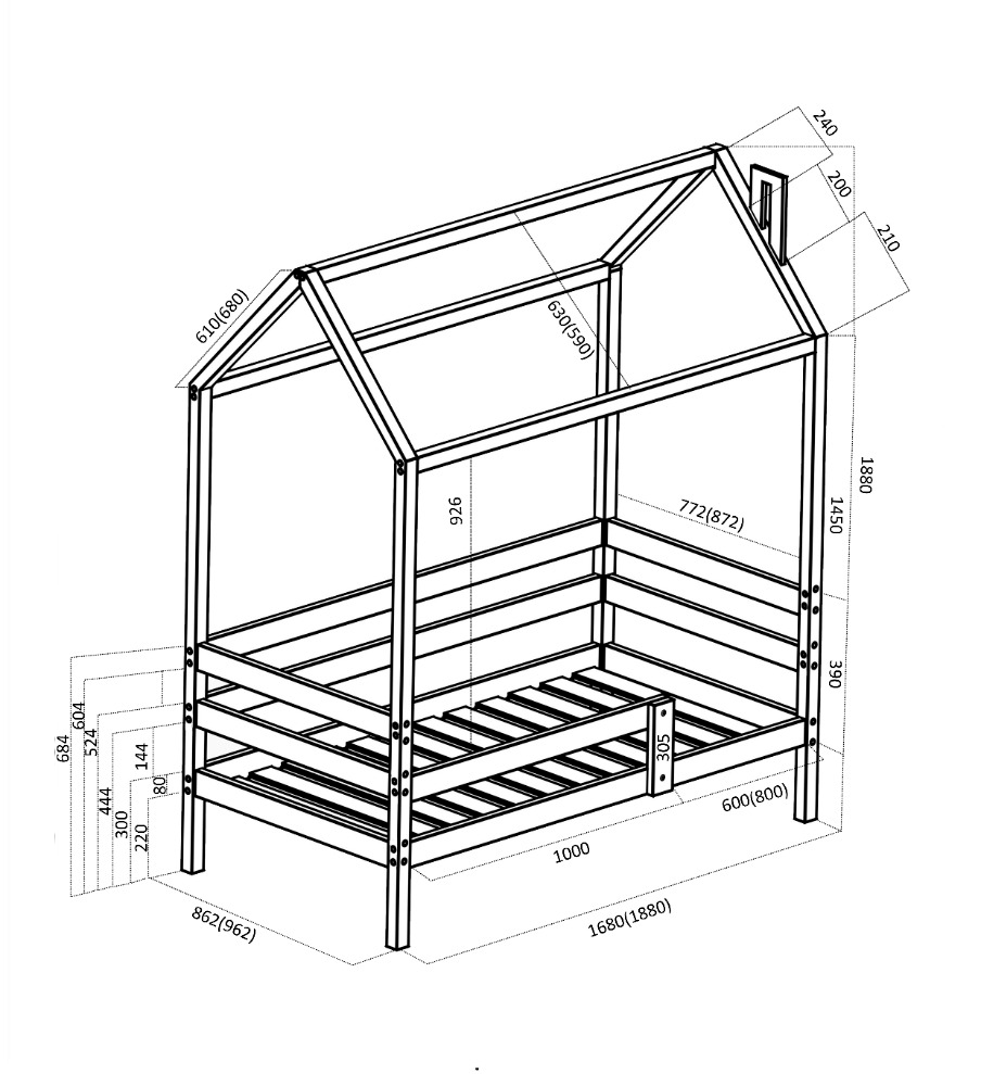 Кровать домик чертеж с размерами 160 80