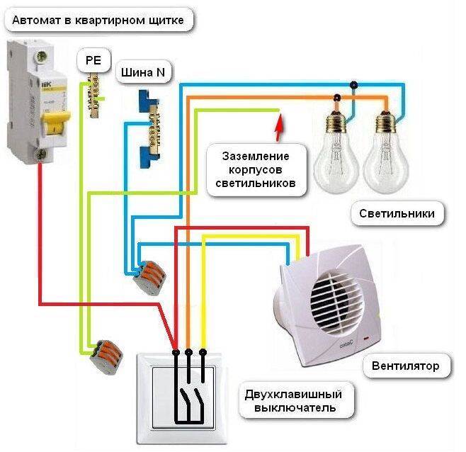 Вентилятор в ванную: подключения к выключателю и с таймером - точка j