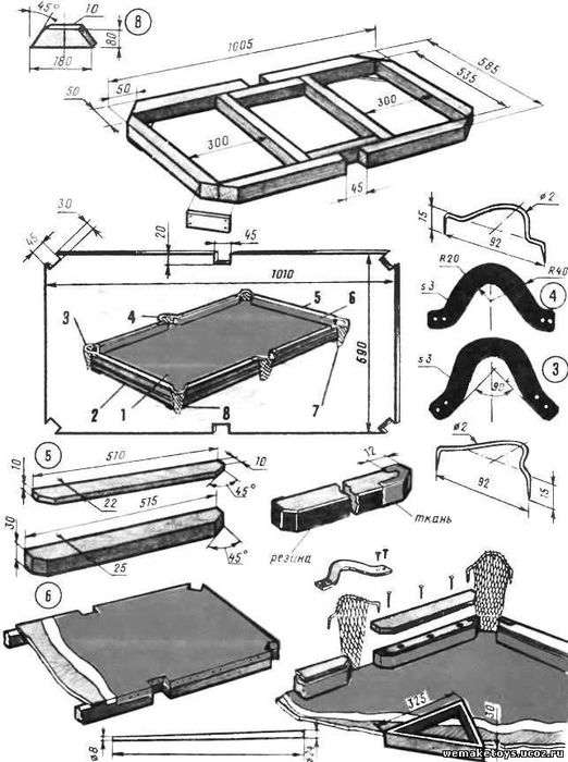 Чертеж стола бильярдного стола