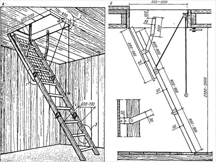 Лестница с люком на чердак: складная и откидная, чертежи, как сделать своими руками, варианты отделки, видео