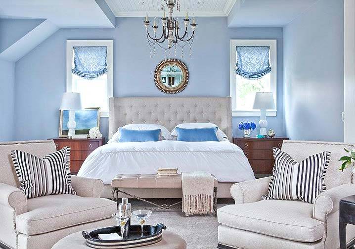 Голубая спальня: цветовые сочетания и дизайн