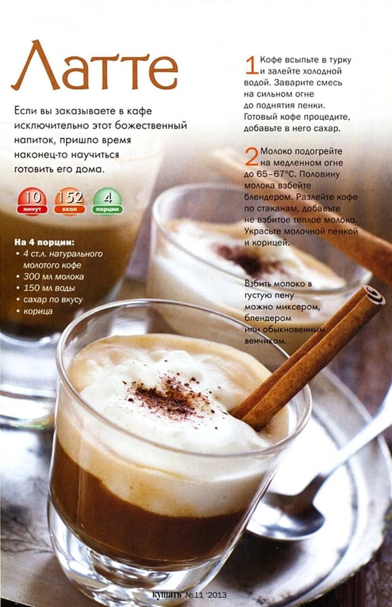 5 рецептов приготовления нежного латте для тех, у кого есть кофемашина