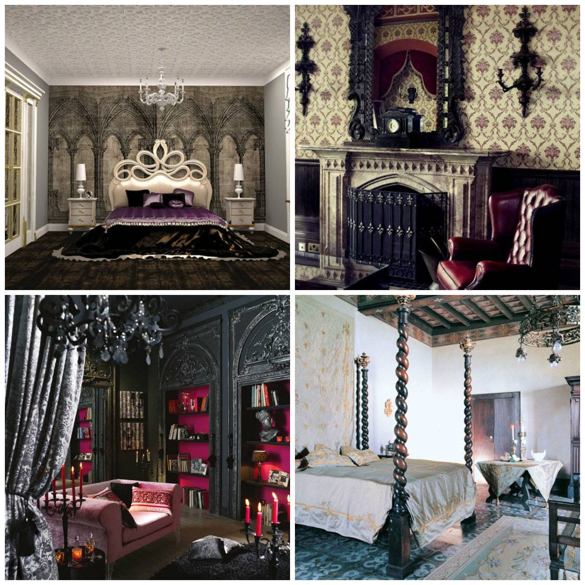 Спальня в готическом стиле, интерьеры и мебель